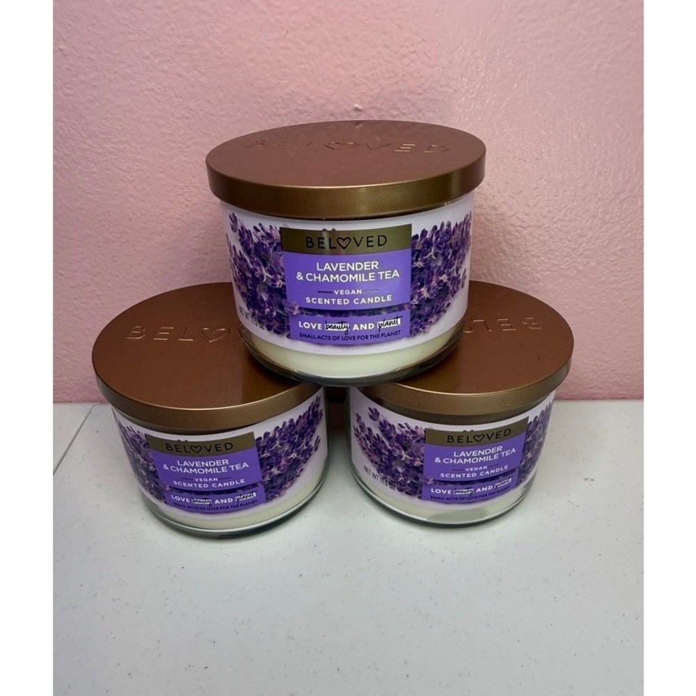 Beloved Lavender Chamomile Tea Scented Candle 11.5oz Vegan Soy Wax Lot of 3